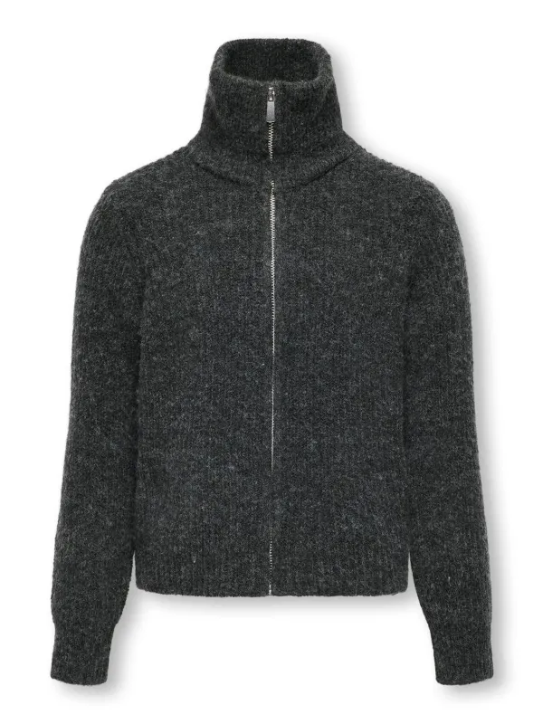 FRIDI LIFE ZIP CARDIGAN KNIT GENSER - Dark Grey Melange sold by Brando