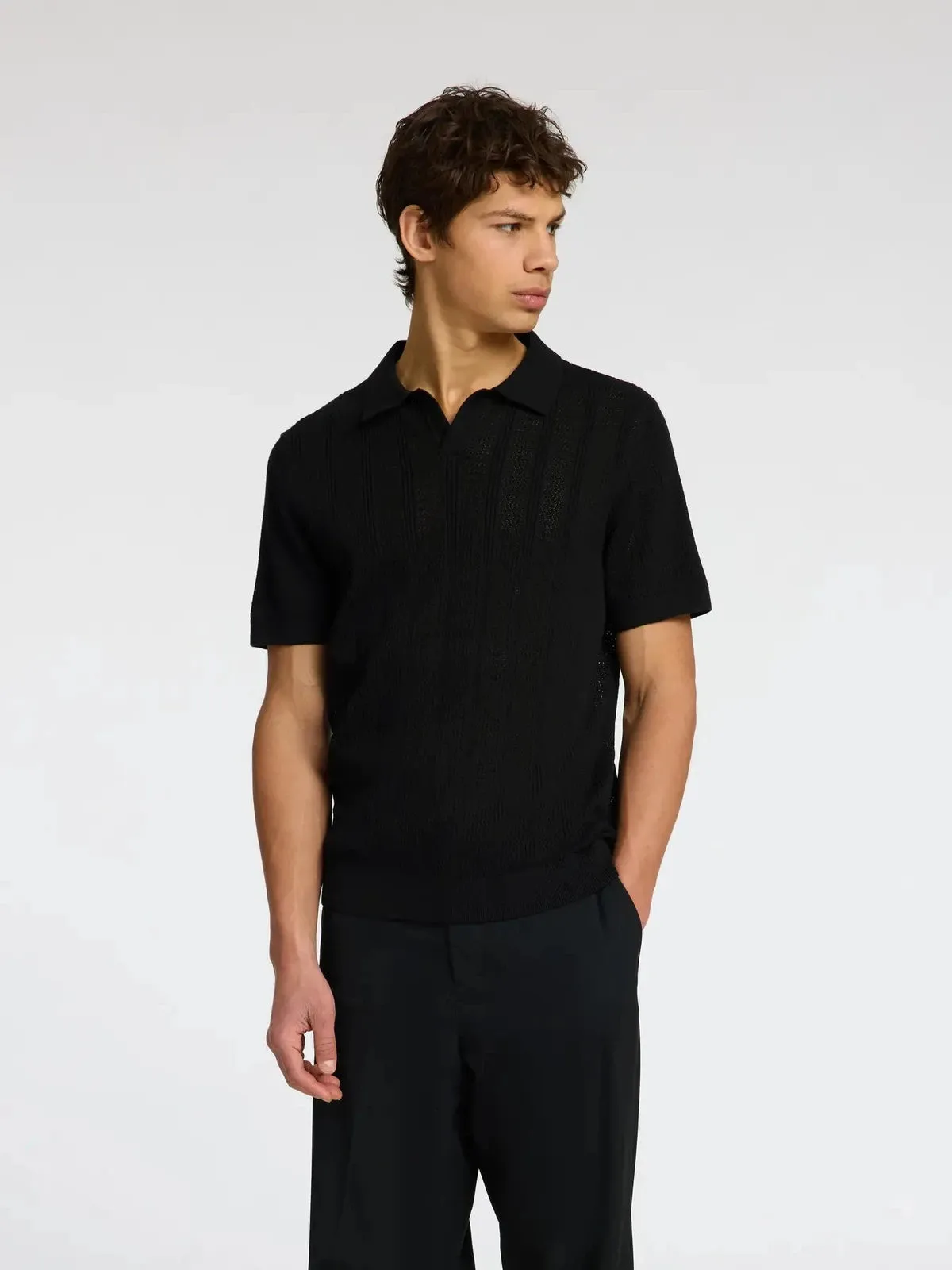 Wells knit crochet polo - black sold by Brando product image thumbnail 4