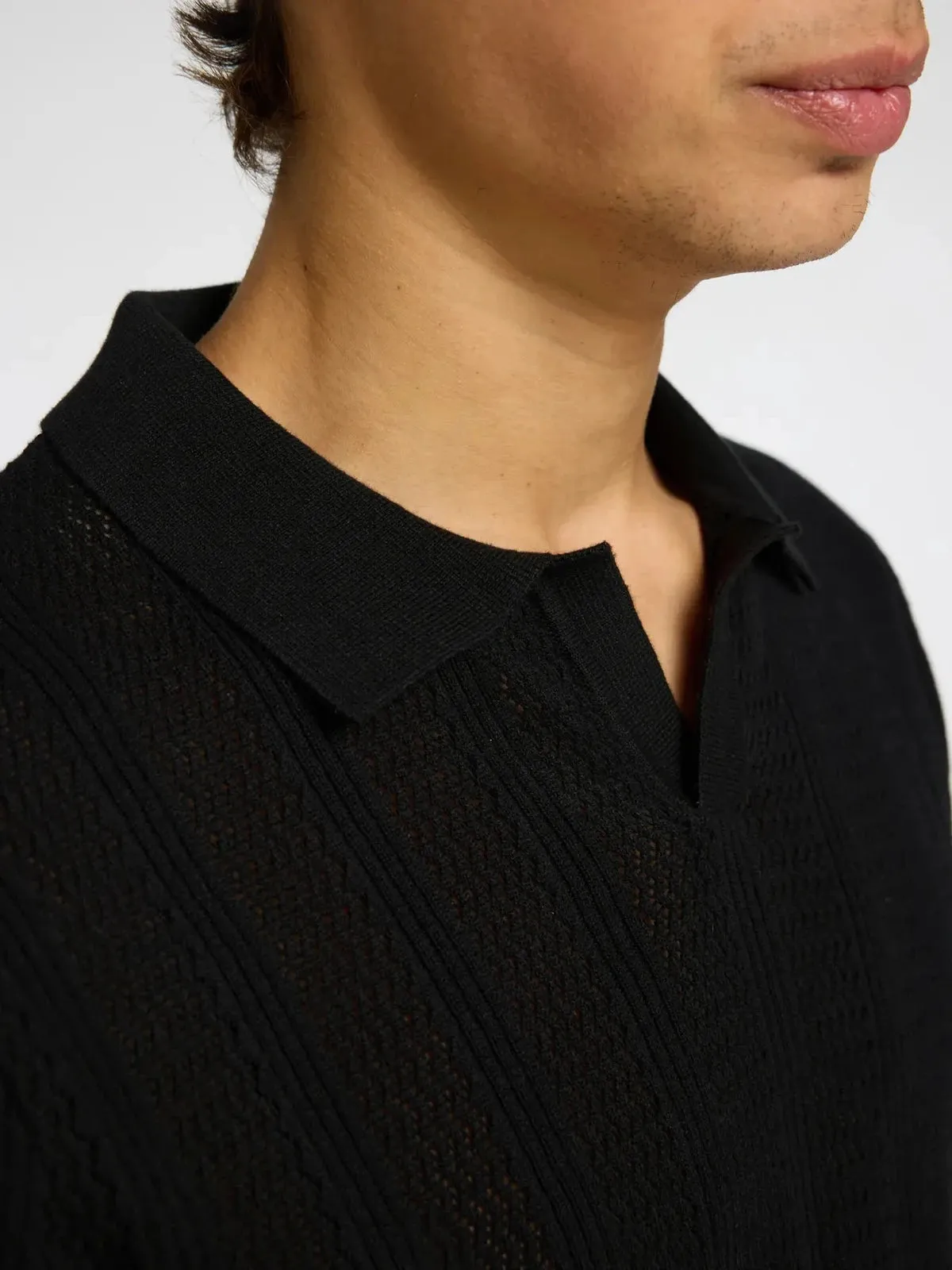 Wells knit crochet polo - black sold by Brando product image thumbnail 2