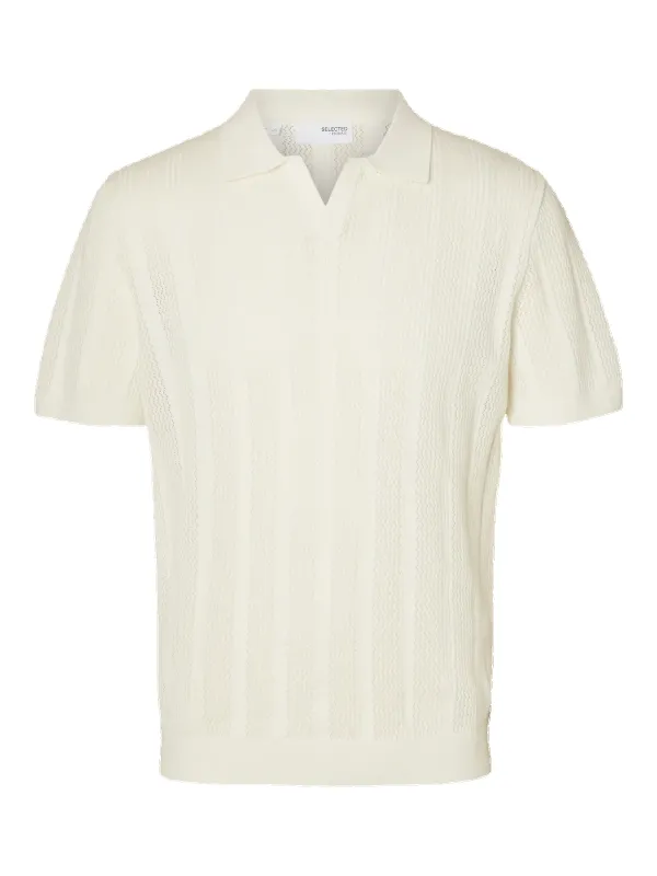 Wells knit crochet polo - egret sold by Brando