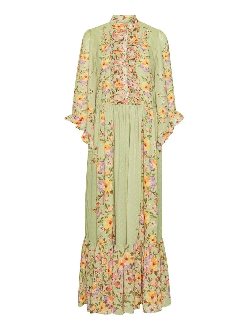 Joy long dress - green flowerprint sold by Brando