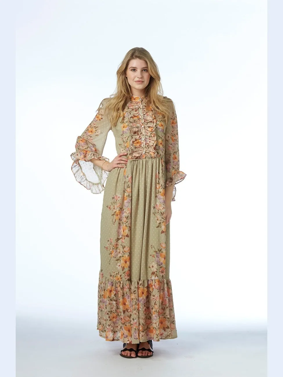 Joy long dress - green flowerprint sold by Brando product image thumbnail 3