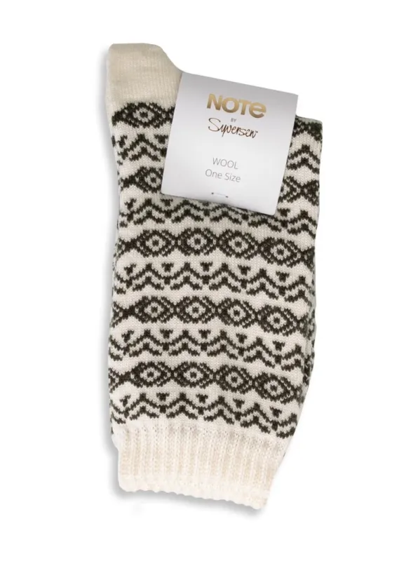 Wool pattern sokker - offwhite/olive sold by Brando