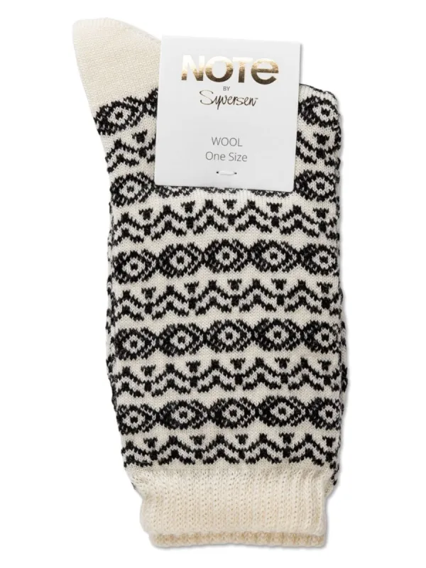 Wool pattern sokker - offwhite/black sold by Brando