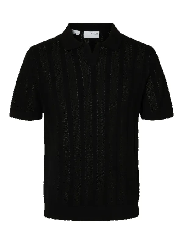Wells knit crochet polo - black sold by Brando