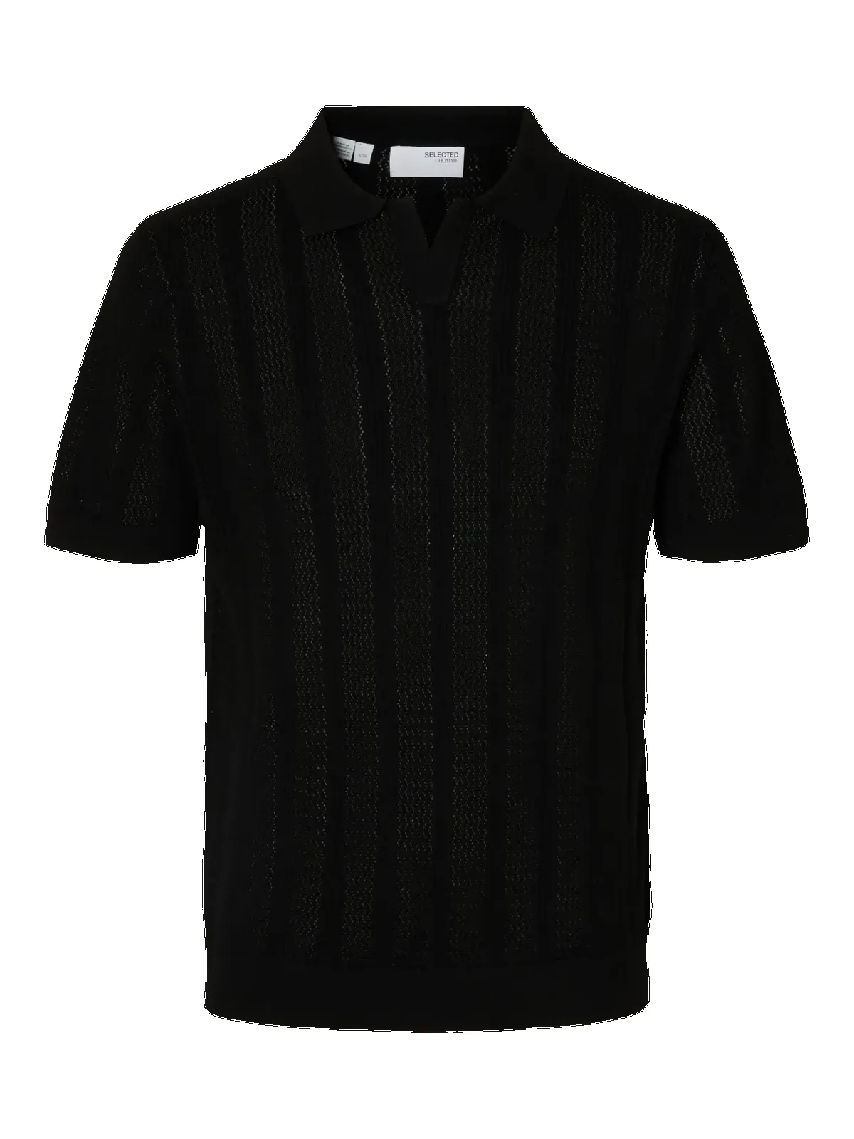 Wells knit crochet polo - black sold by Brando