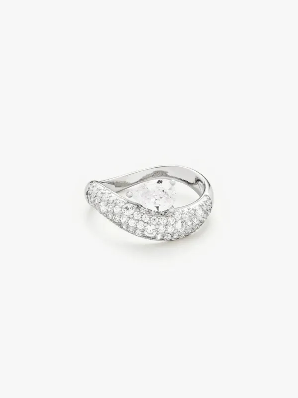Wave pear pave ring - sølv sold by Brando