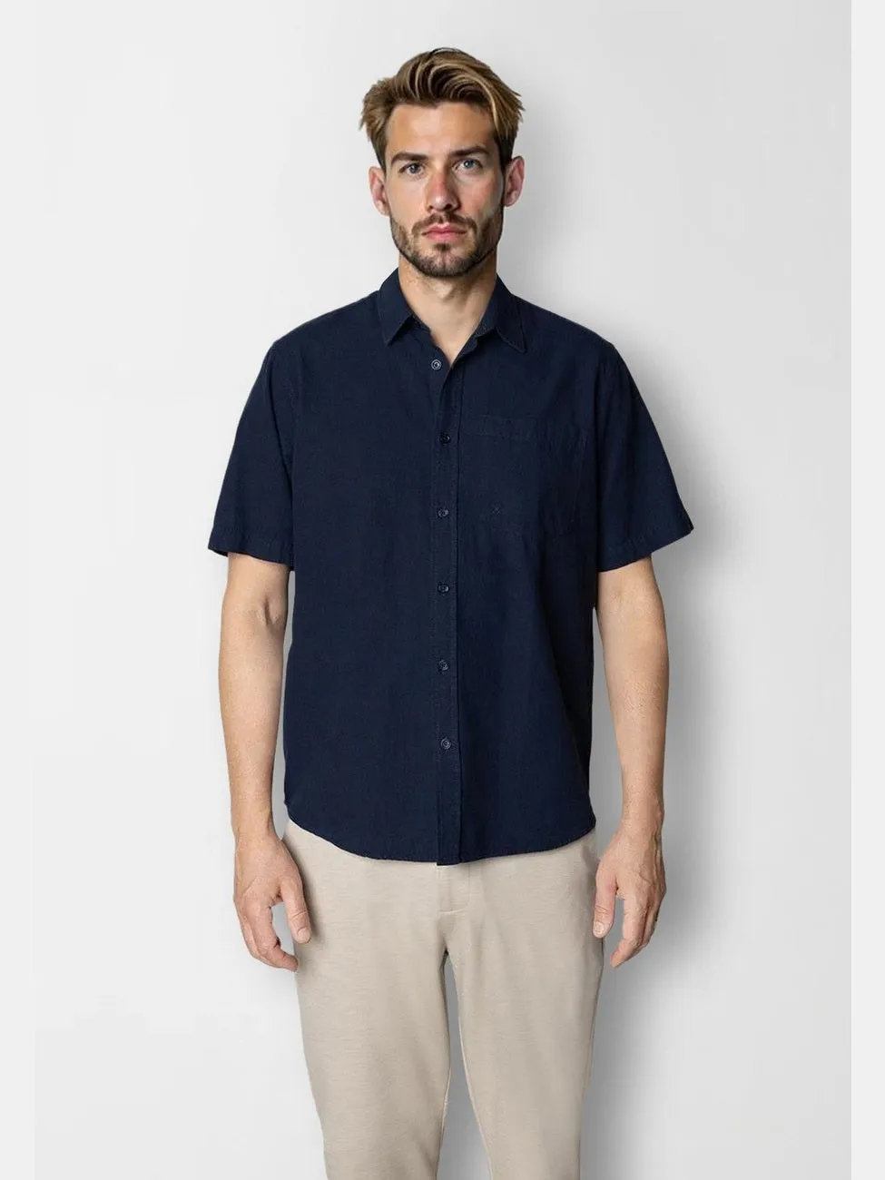 Luca shirt S/S - Navy sold by Brando