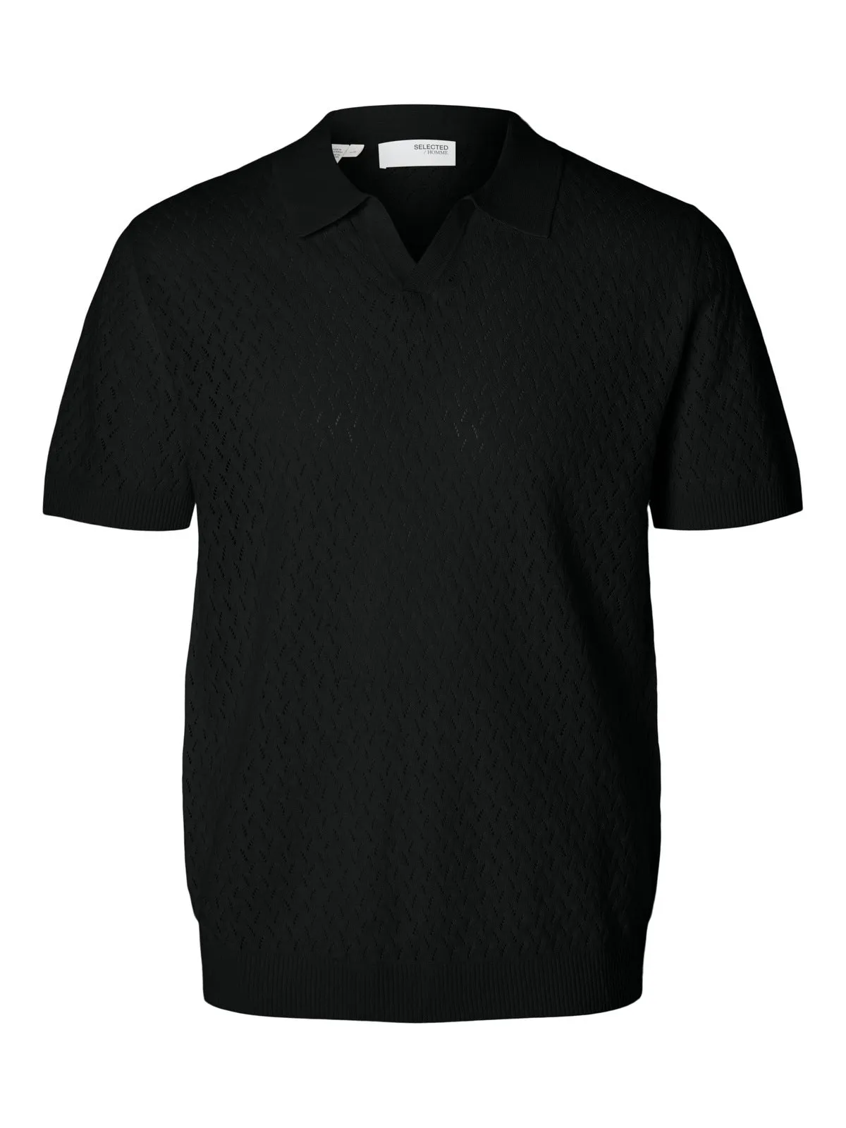 Lino knit crochet open polo skjorte - black sold by Brando