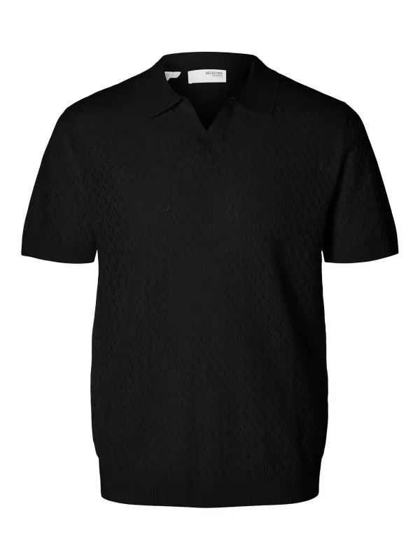 Lino knit crochet open polo skjorte - black sold by Brando