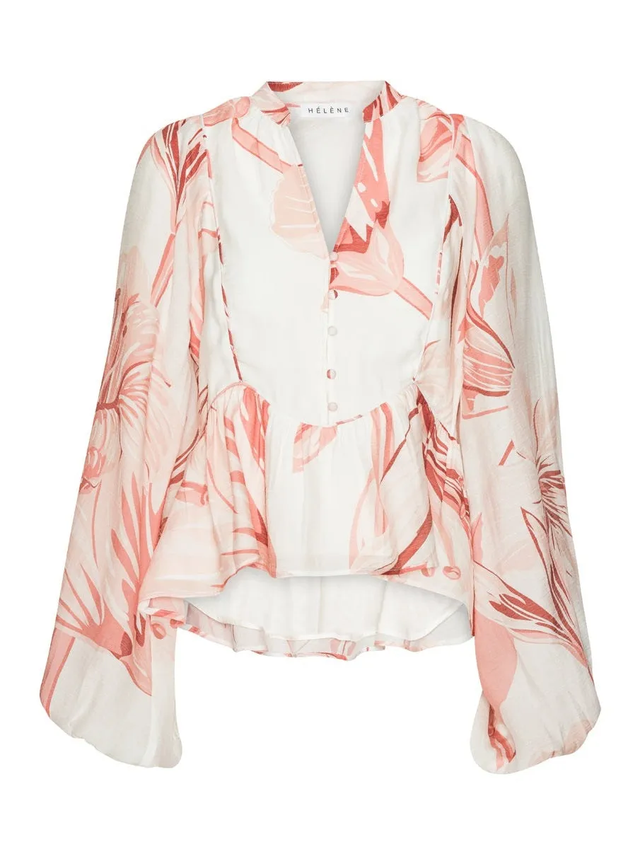 Nova Bluse - White with pink lillies sold by Brando