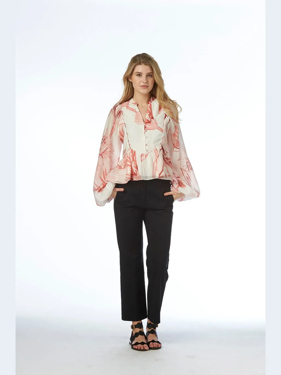 Nova bluse - white with pink lillies sold by Brando product image thumbnail 3