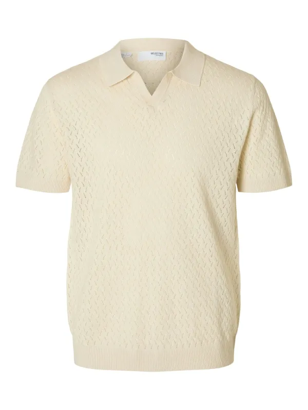 Lino crochet polo - egret sold by Brando