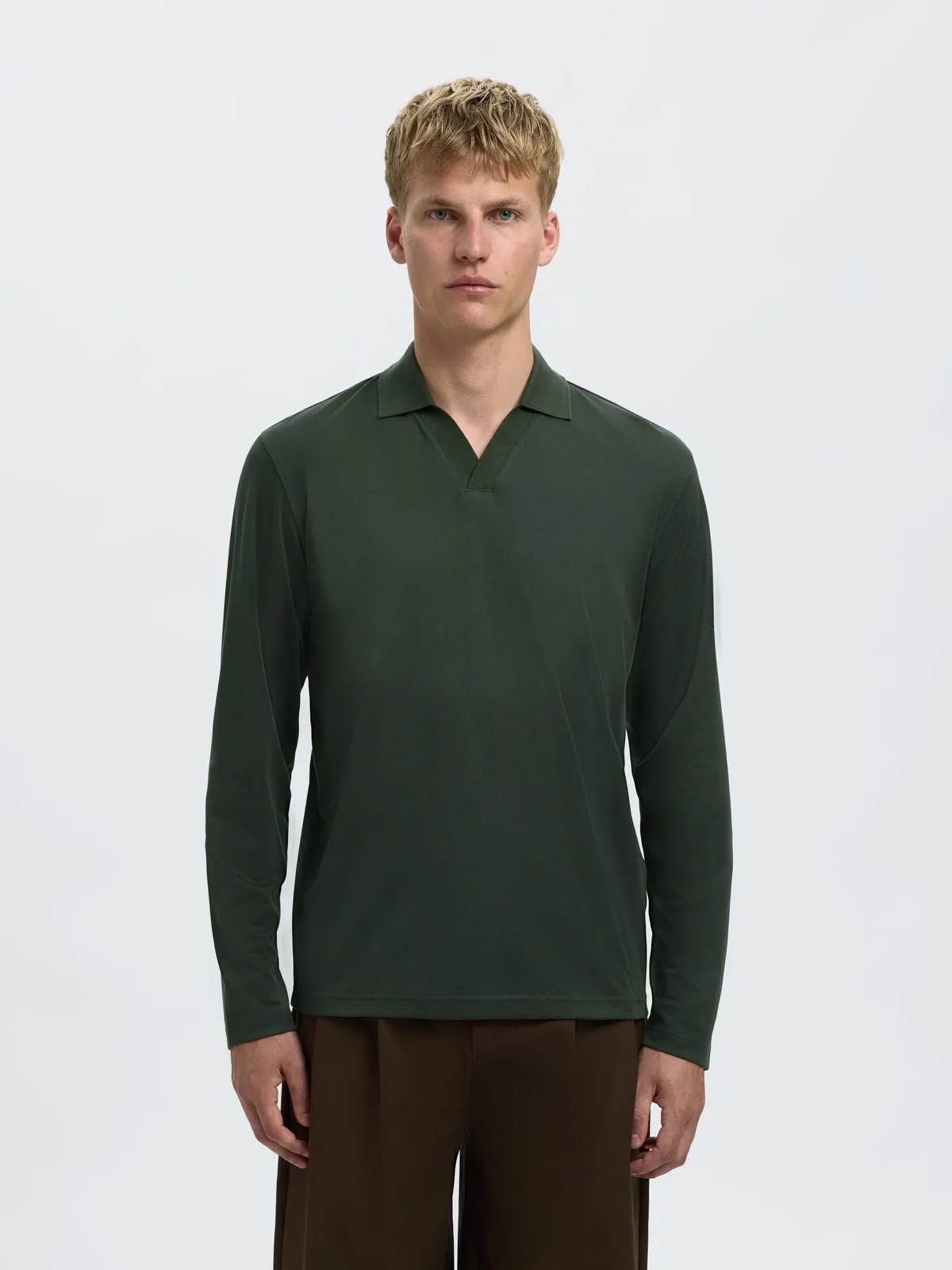 Fave split neck polo skjorte - deep forest sold by Brando product image thumbnail 2