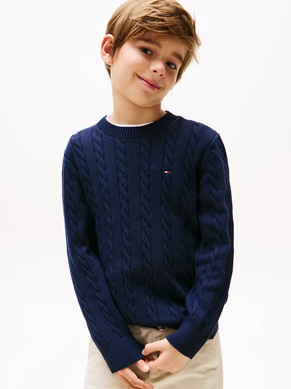 CREW NECK CABLE GENSER - Dark Night Navy sold by Brando