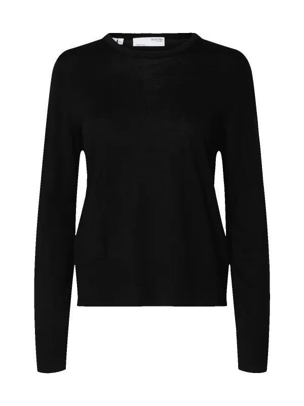 Thea knit merino o neck genser - black sold by Brando