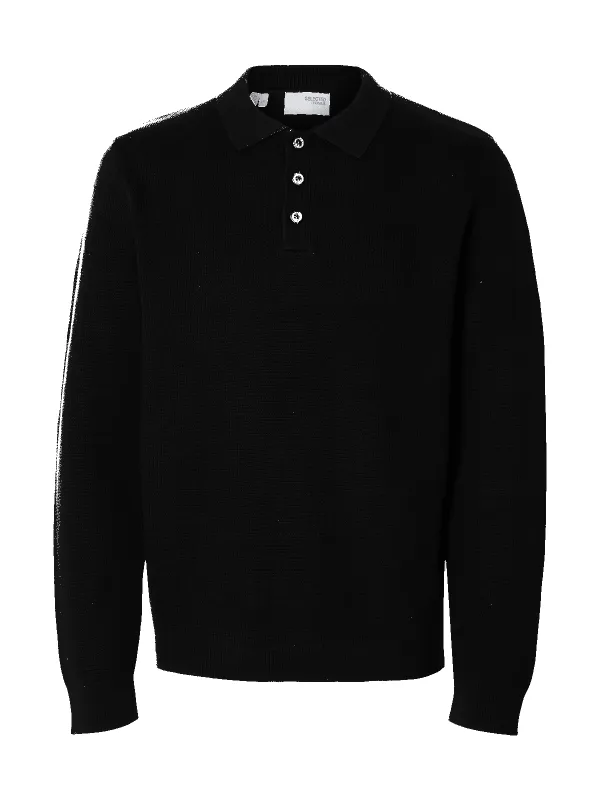 DANE KNIT STRUCTURE POLO - Black sold by Brando