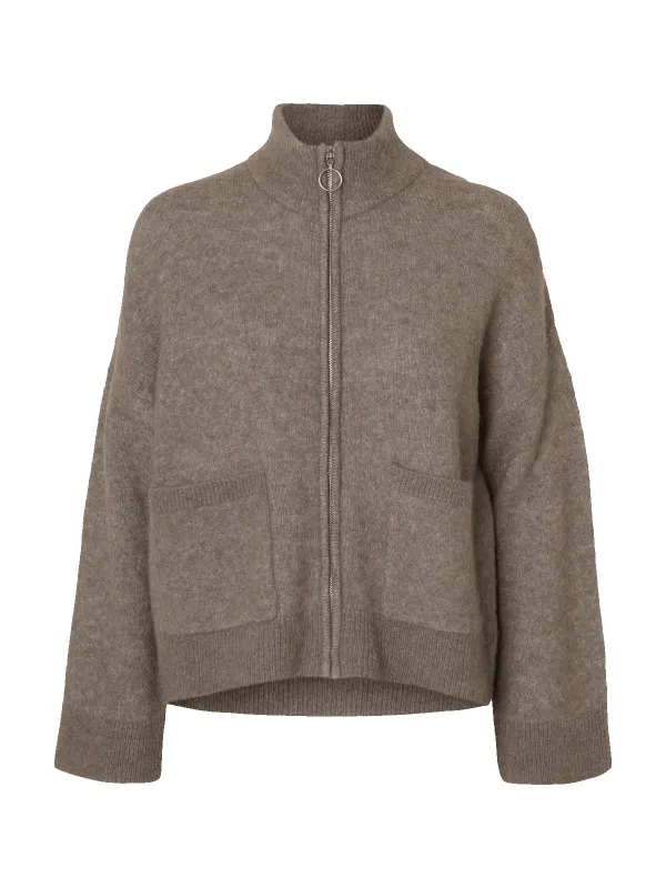 Sia ras knit zipper cardigan - steel gray sold by Brando
