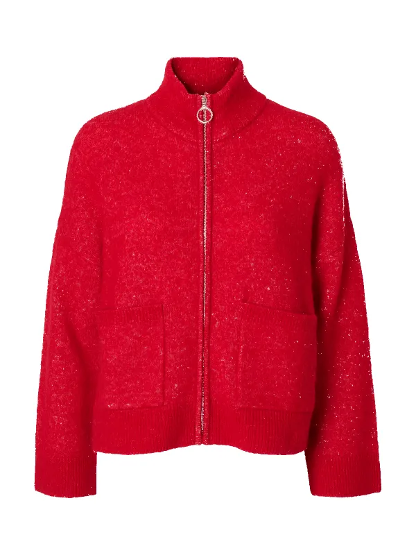 Sia ras knit zipper cardigan - equestrian red sold by Brando