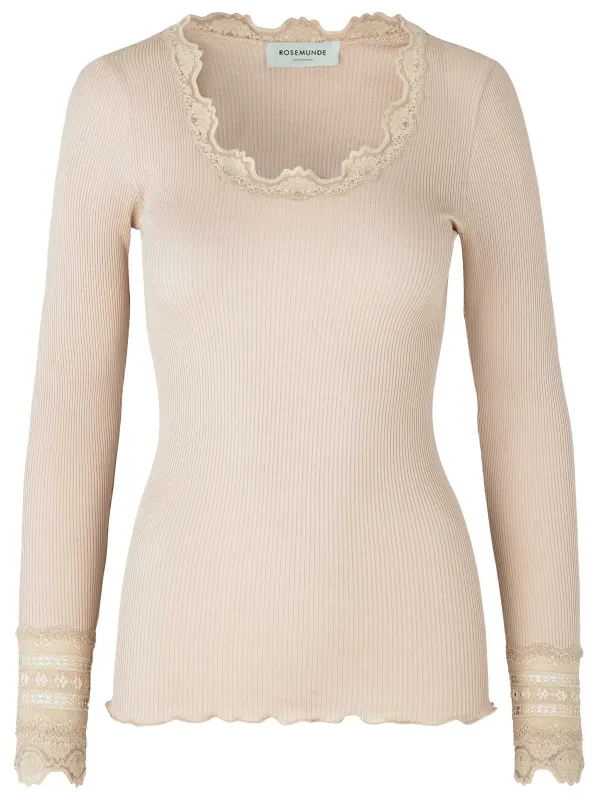 Benita silk t shirt w/ lace - silver lining sold by Brando