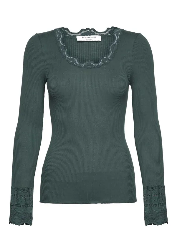 Benita silk t shirt w/ lace - sea moss sold by Brando