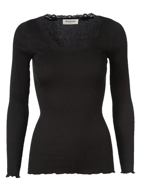 Babette silk t-shirt w/ lace - black sold by Brando