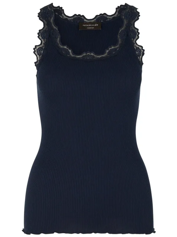 Babette sl u-neck lace top - navy sold by Brando