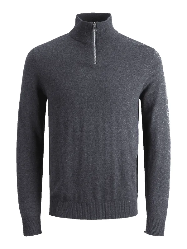 EMIL KNIT HALF ZIP - Dark Grey Melange sold by Brando