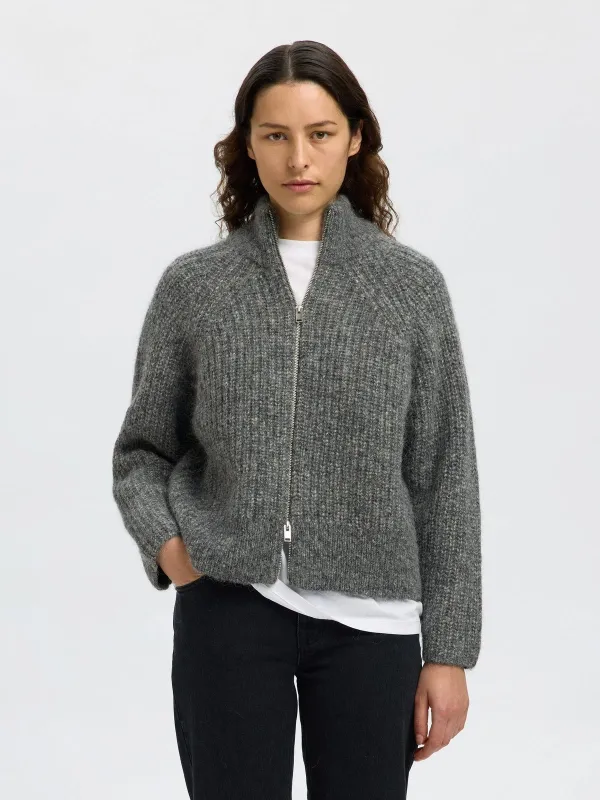 ANJULI KNIT ZIP CARDIGAN - Medium Grey Melange sold by Brando