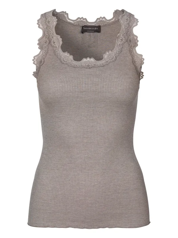 Babette silk top w/ lace - brown melange sold by Brando