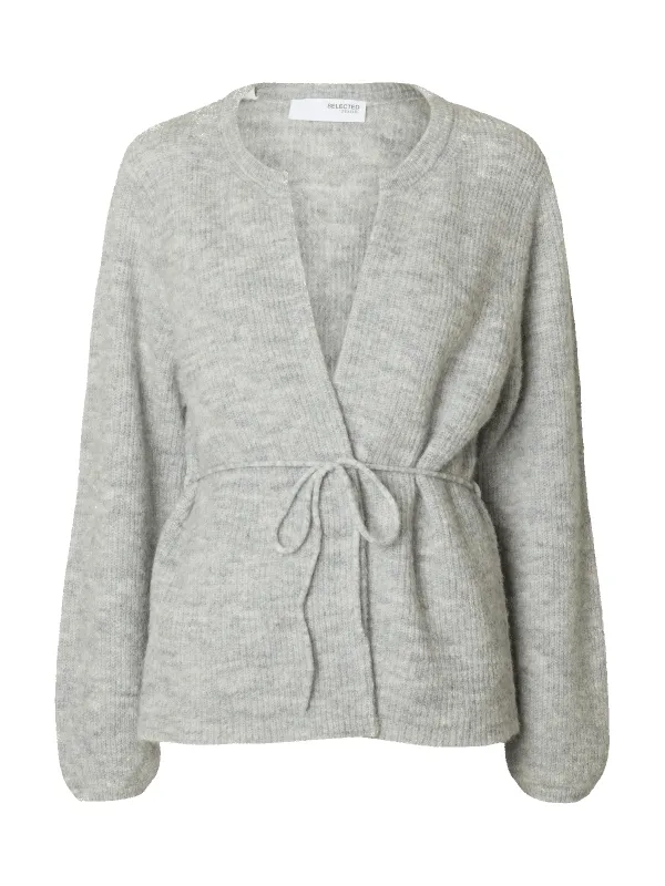 SIA RAS KNIT BELT CARDIGAN - Light Grey Melange sold by Brando