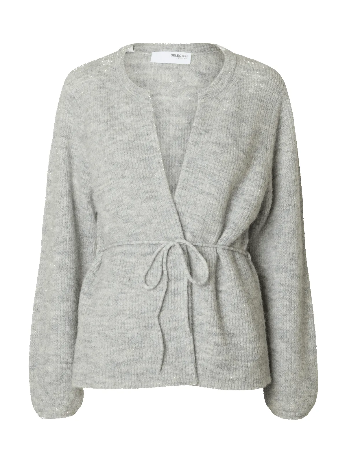 SIA RAS KNIT BELT CARDIGAN - Light Grey Melange sold by Brando