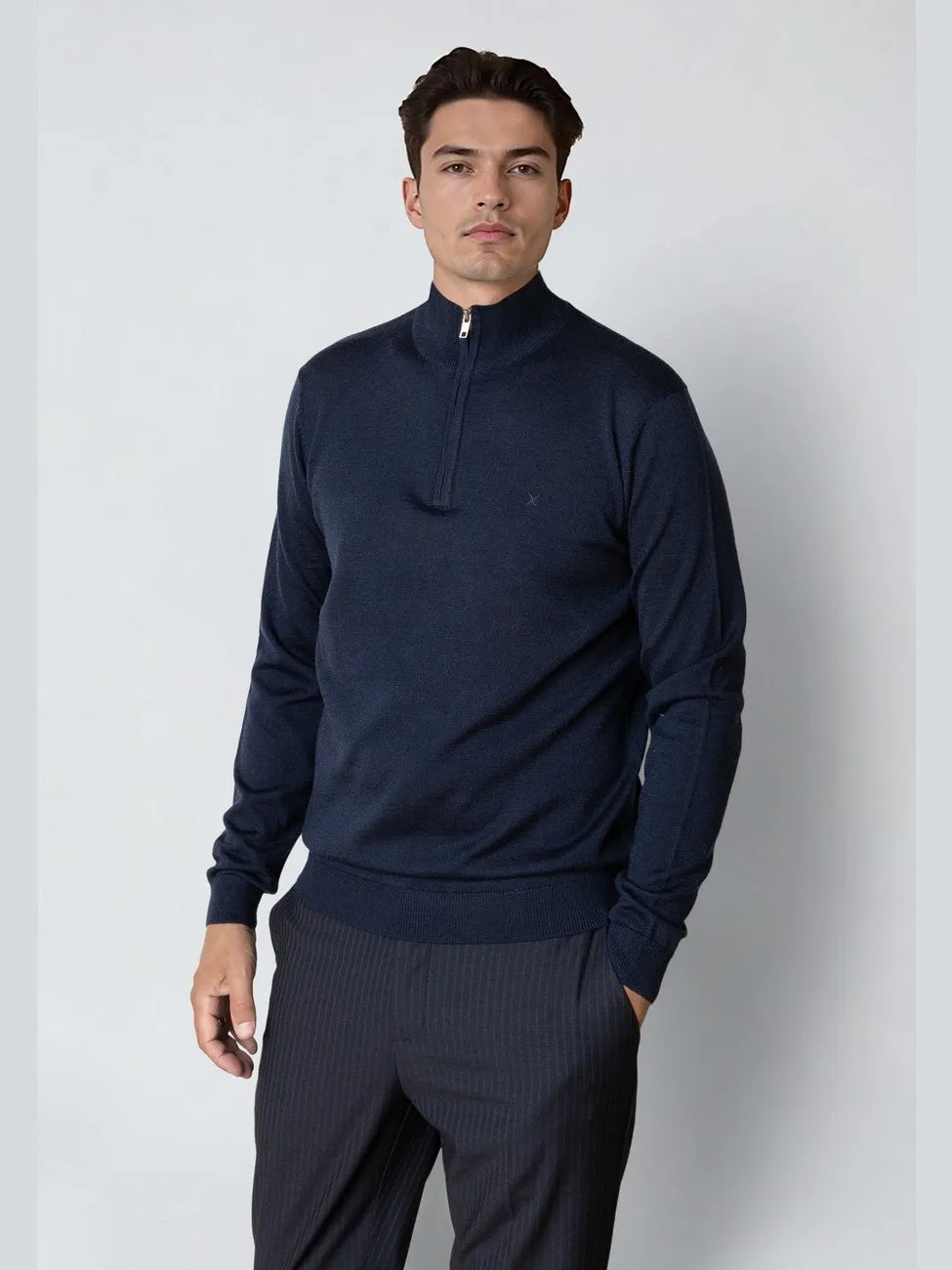 Merino half zip - navy sold by Brando
