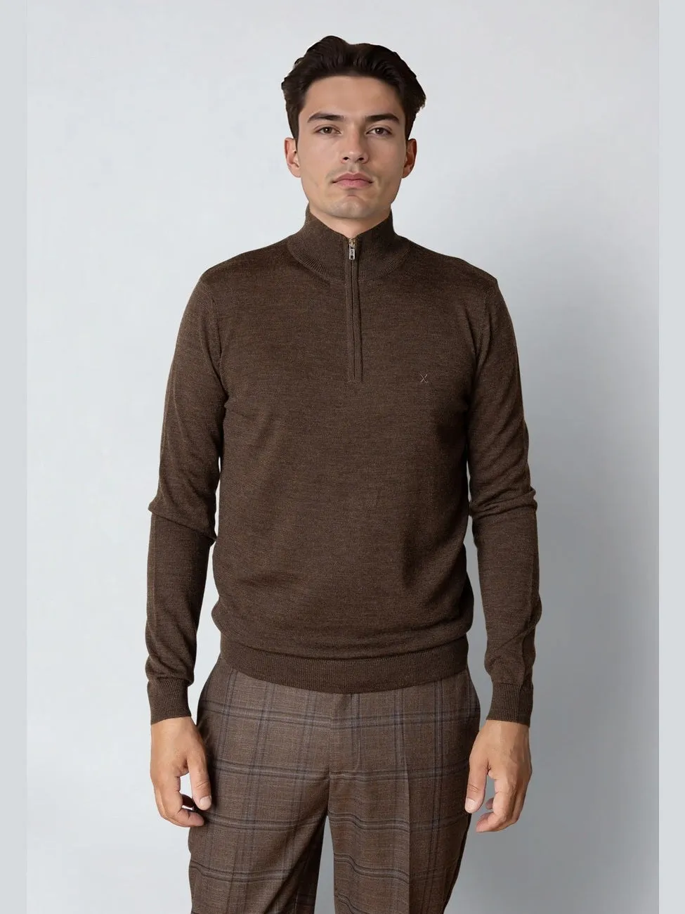 Merino half zip - brown melangè sold by Brando