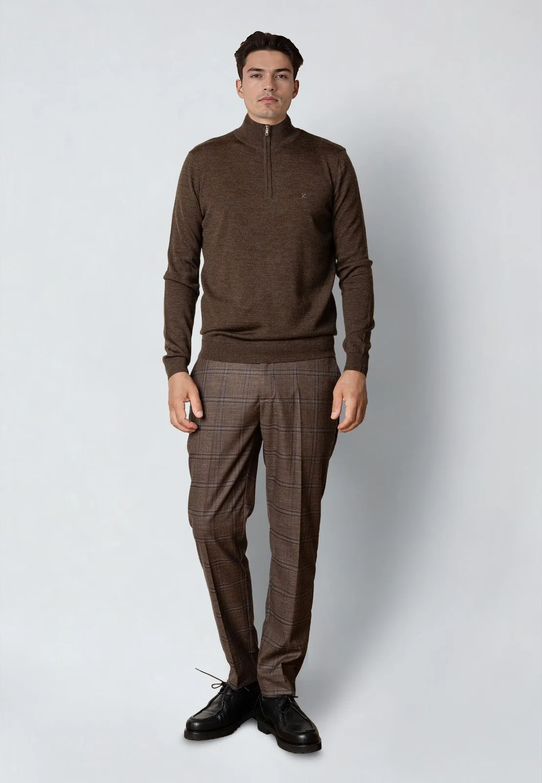Merino half zip - brown melangè sold by Brando product image thumbnail 2