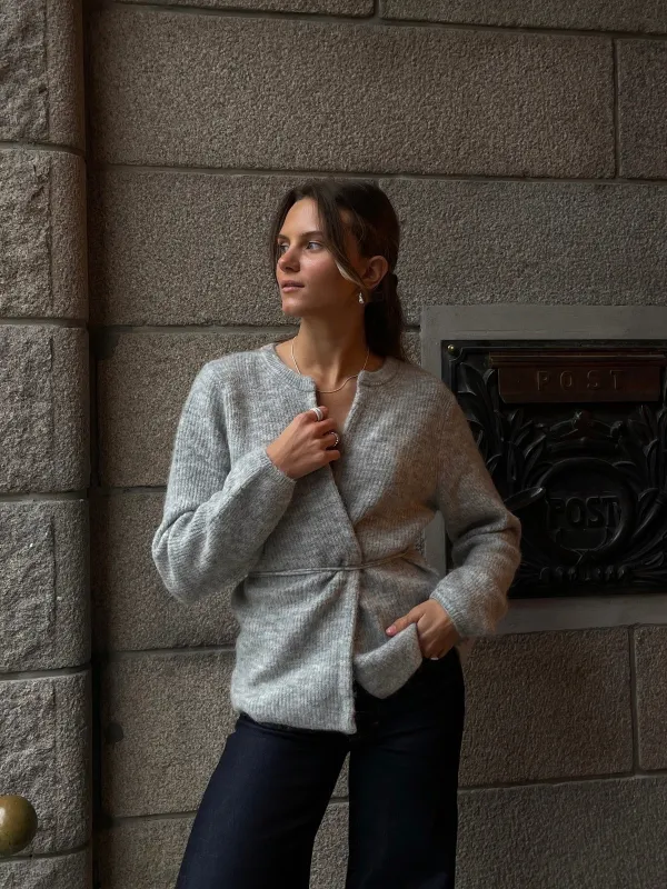 Sia knit belt cardigan - light grey melange sold by Brando