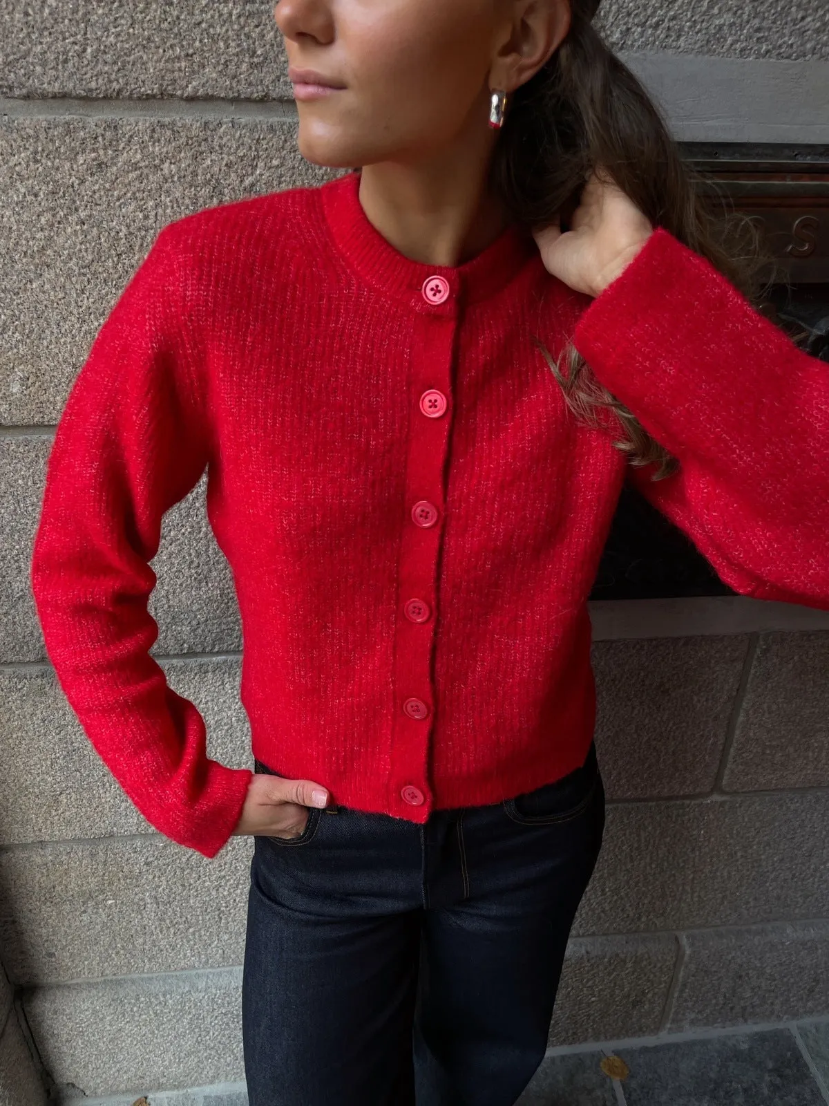 Sia knit cropped cardigan - equestrian red sold by Brando product image thumbnail 2