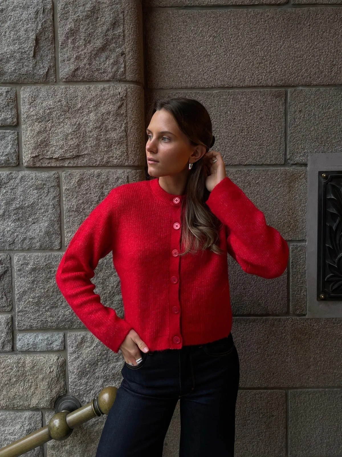 Sia knit cropped cardigan - equestrian red sold by Brando