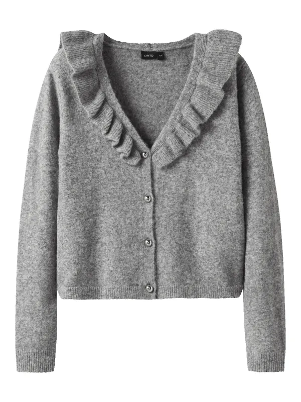 REAVE FLOUNCE STRIKKET CARDIGAN - Light Grey Melange sold by Brando