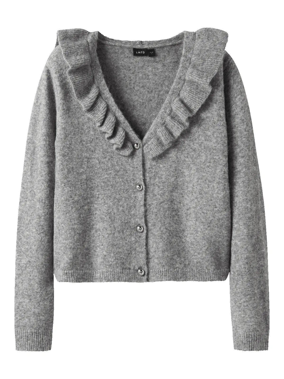 REAVE FLOUNCE STRIKKET CARDIGAN - Light Grey Melange sold by Brando