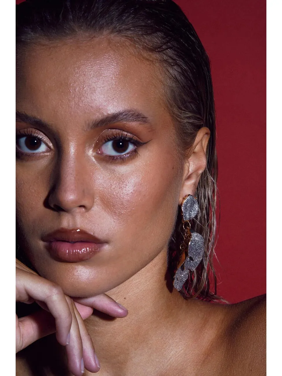 Leaf earrings glitter - silver glitter sold by Brando product image thumbnail 2