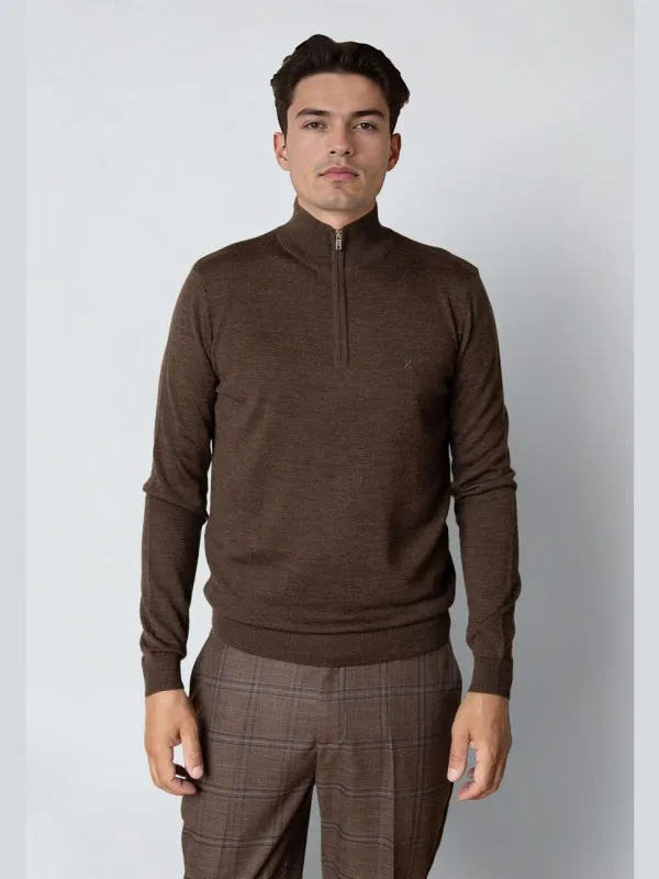 Merino half zip - brown melangè sold by Brando