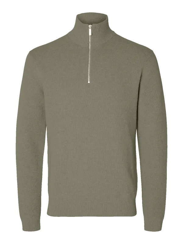Dane knit structure half zip - vetiver sold by Brando