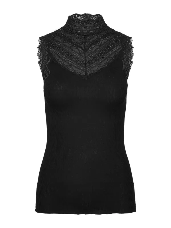Benita silk turtleneck lace topp - black sold by Brando