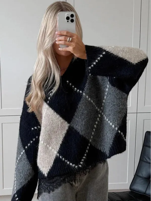 Lai knit genser - navy mix sold by Brando