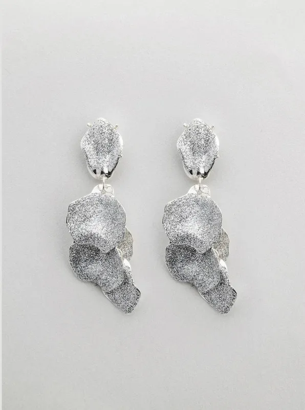 Leaf øredobber glitter - silver glitter sold by Brando