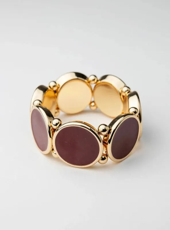 Ava elastic bracelet - gold w deep red sold by Brando