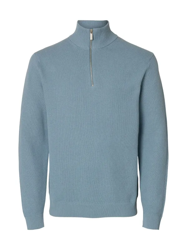 Dane knit structure half zip - dusty blue sold by Brando