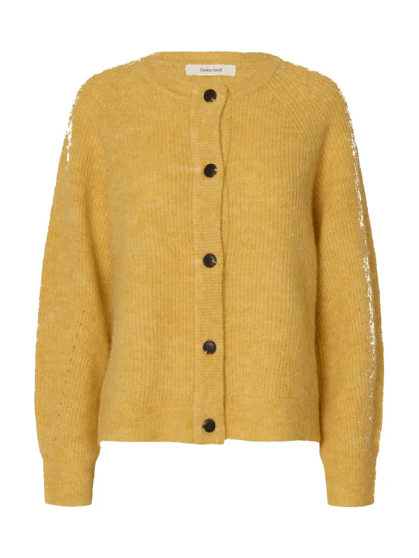 Lulu knit short cardigan- ochre sold by Brando