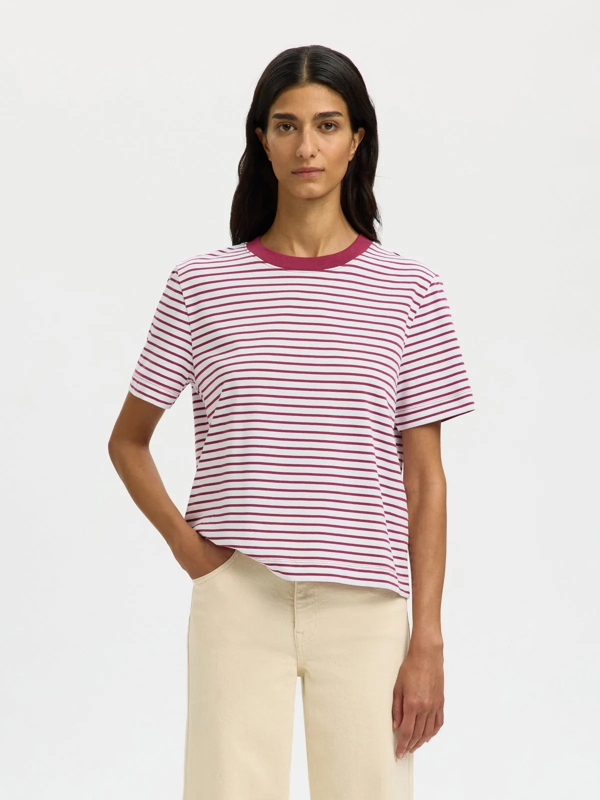 Essential striped boxy t-skjorte - anemone sold by Brando product image thumbnail 2